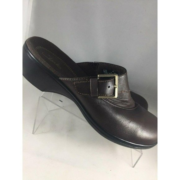 Clarks Womens Shoes Mules Size 8M Brown Leather With Buckle - Picture 3 of 12